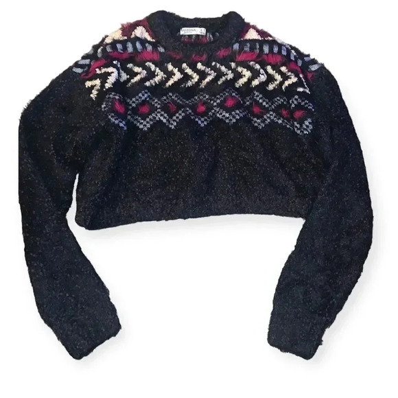 Arizona company Dark Blue Print Long Sleeve Knitted Pullover cropped Sweater - Picture 1 of 3